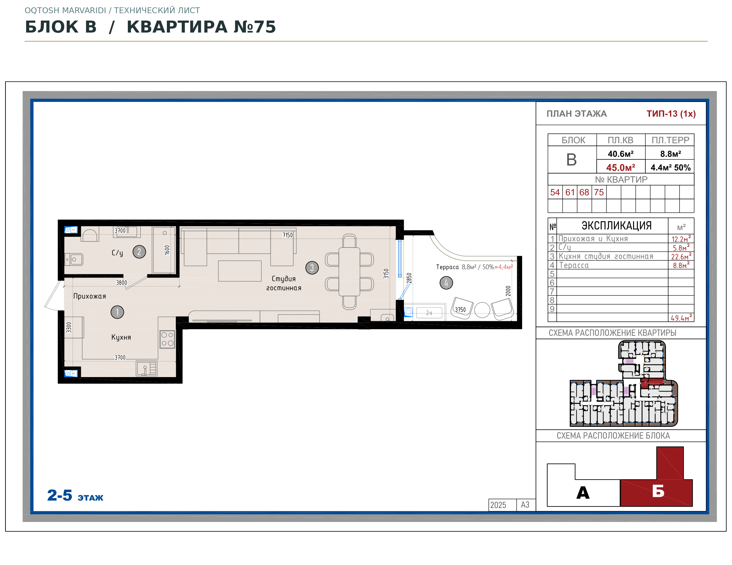 Блок B · №75 · Технический план