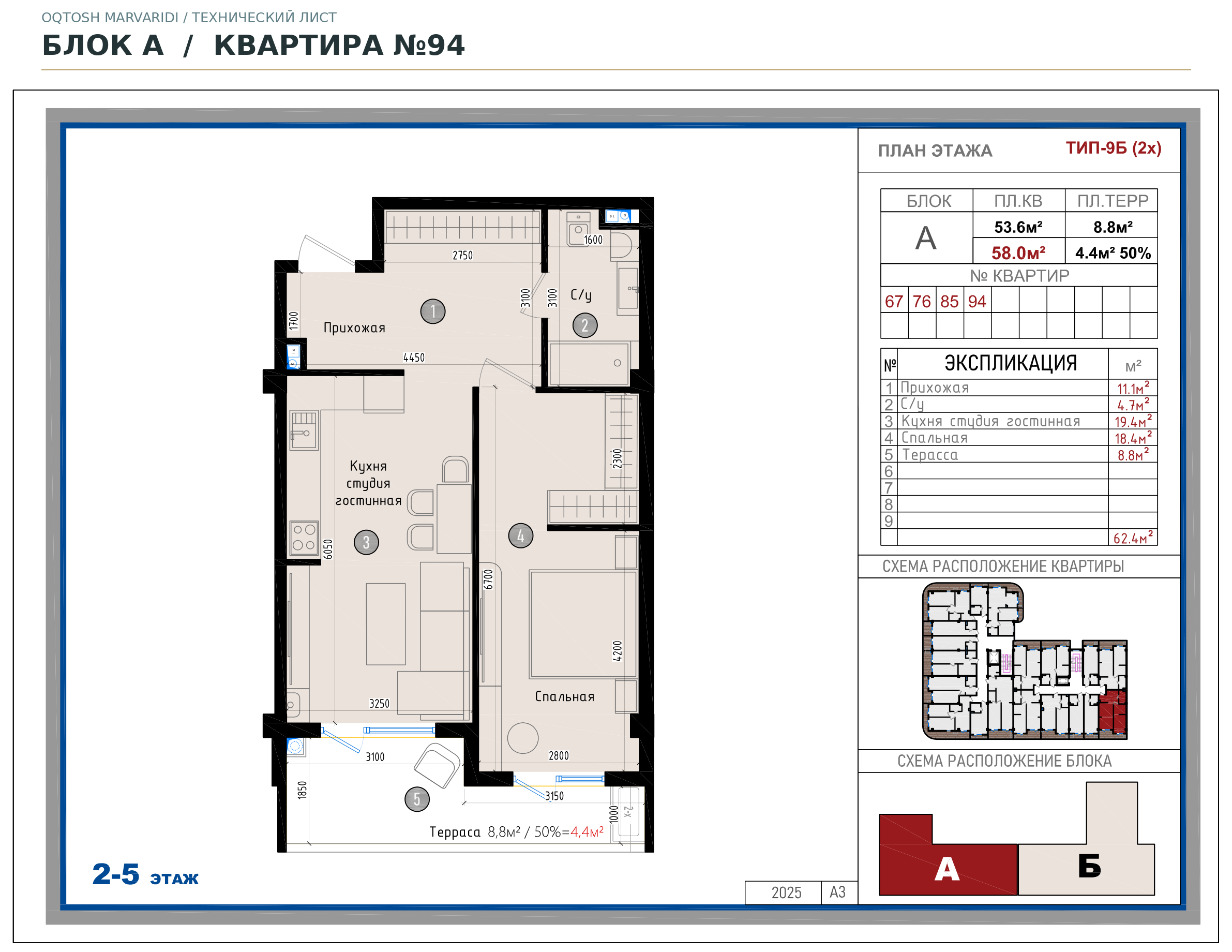 Блок A · №94 · Технический план