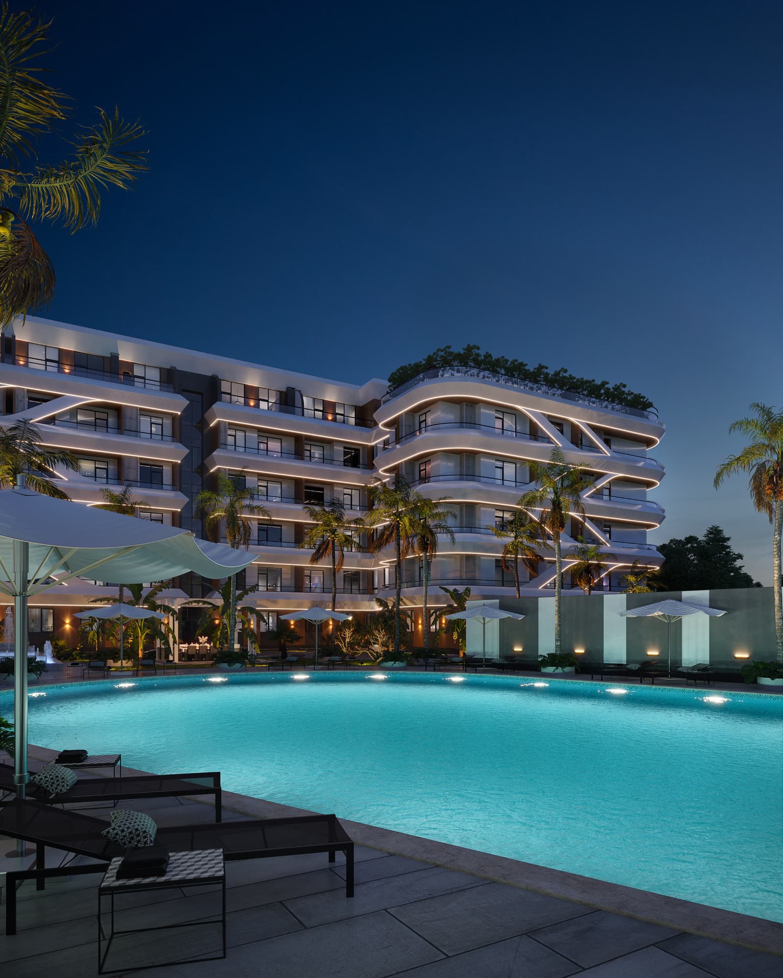 Pool and terraces at Oqtosh Marvaridi