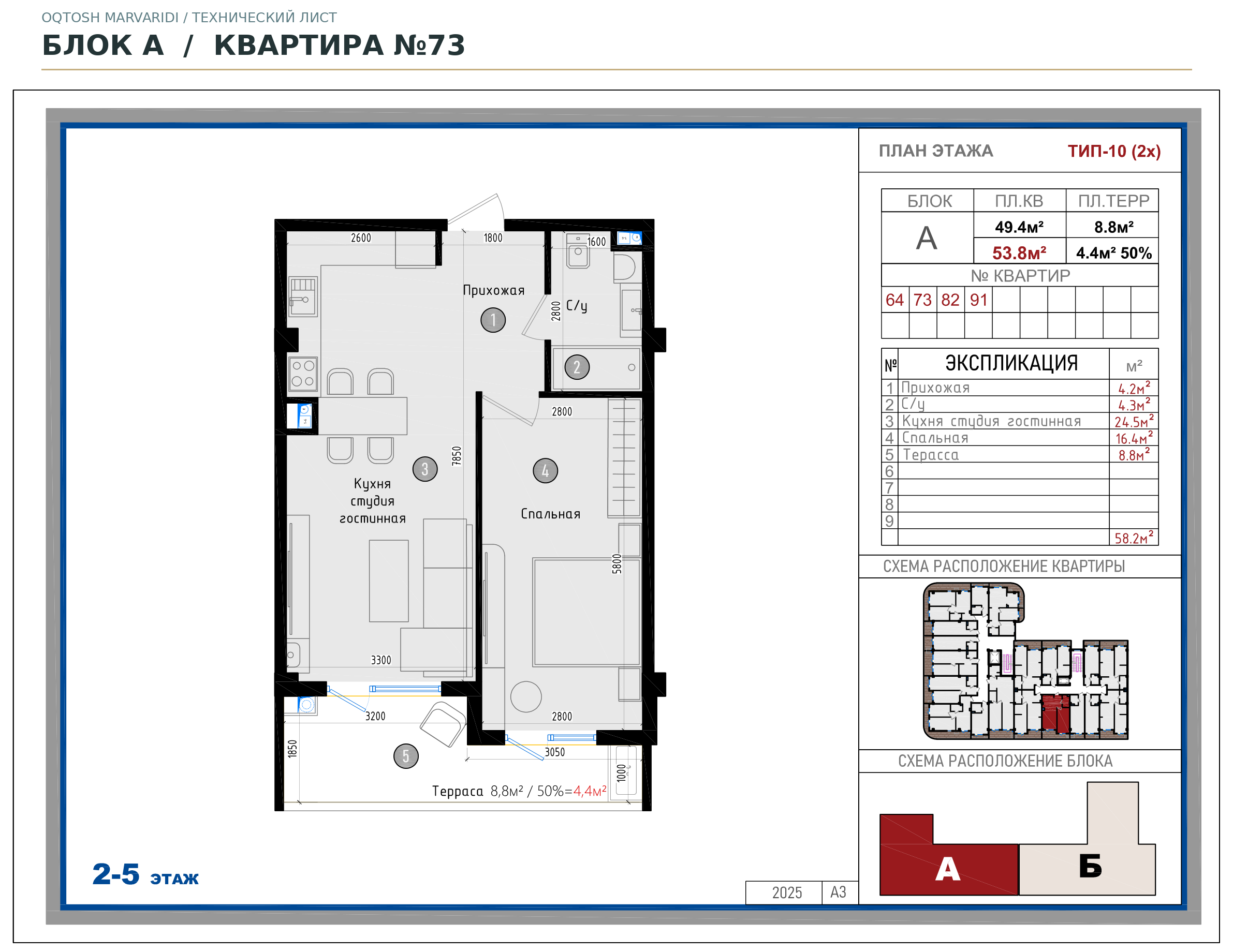 Блок A · №73 · Технический план