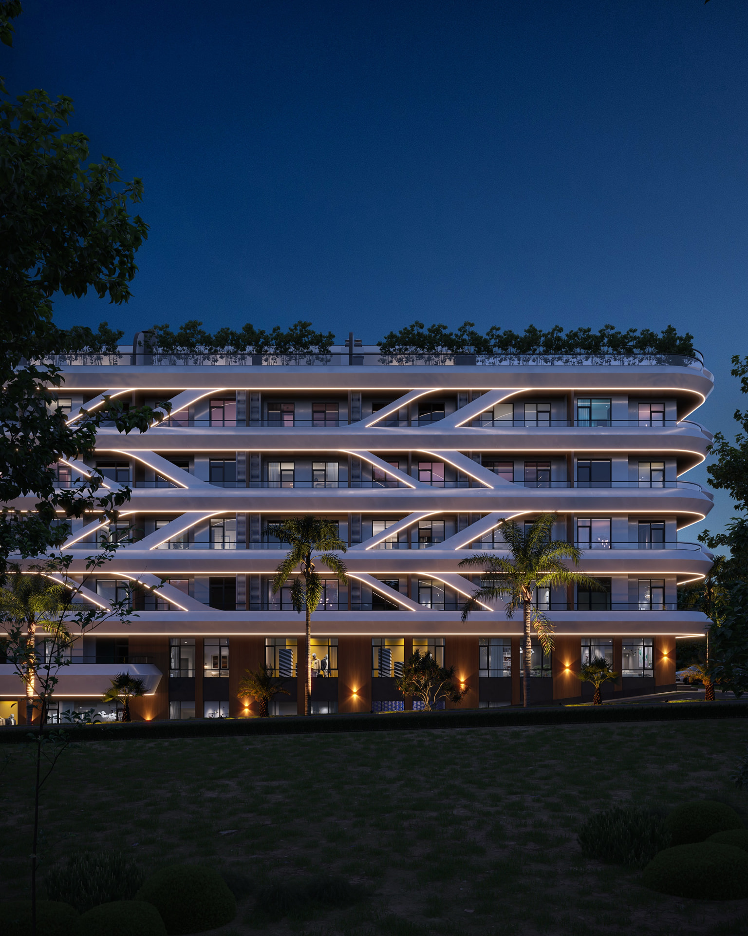 Oqtosh Marvaridi illuminated facade