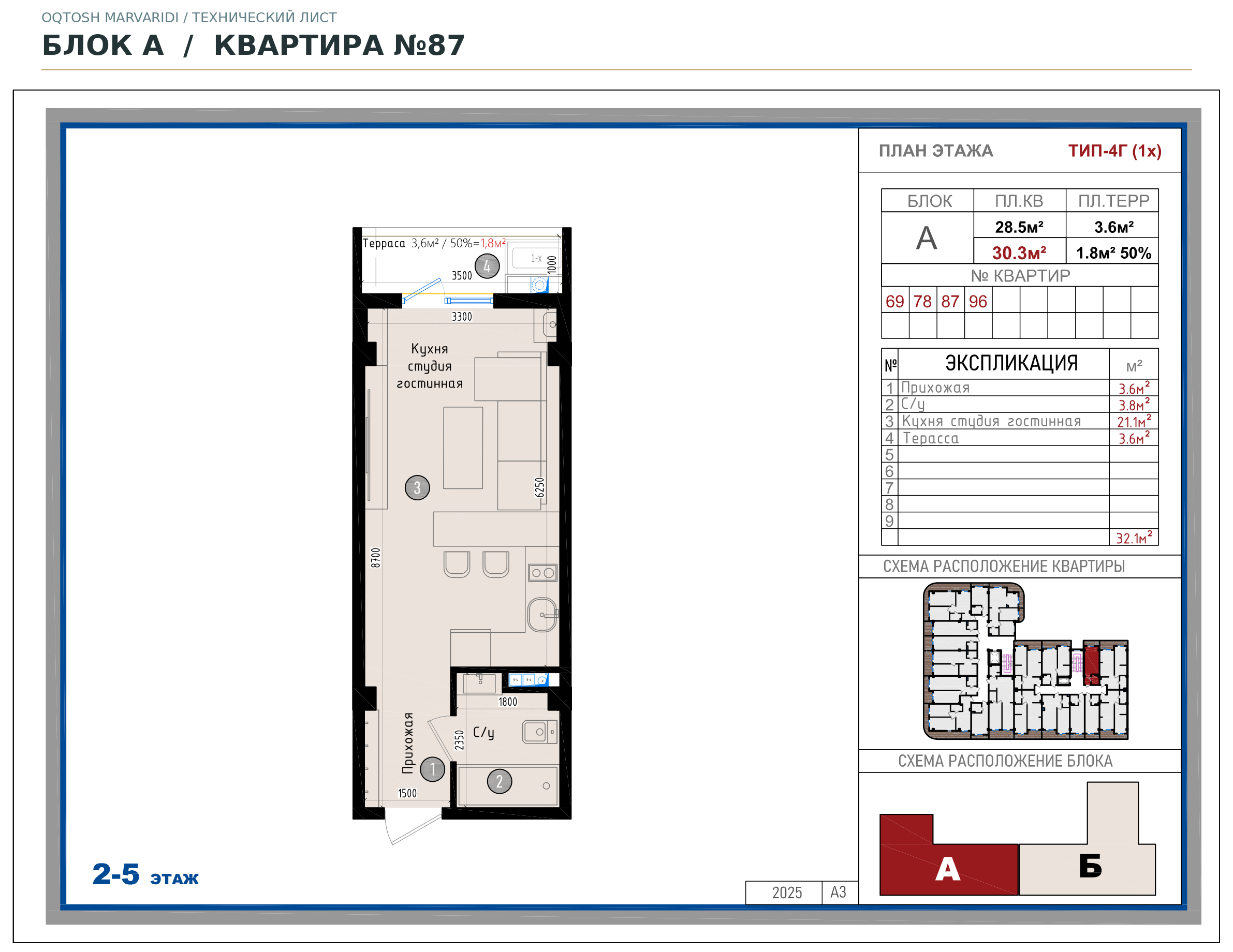 Блок A · №87 · Технический план