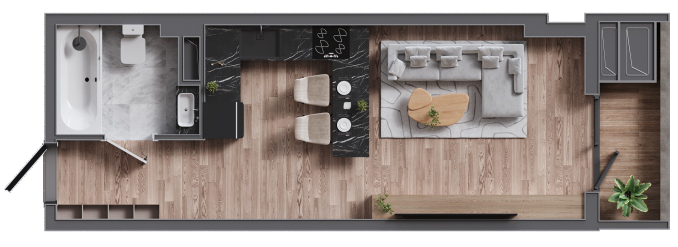 Блок B · №102 · 3D-планировка